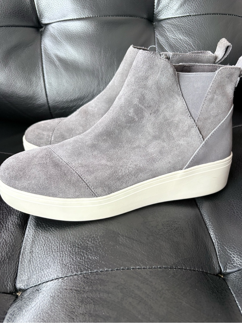 Toms Grey Suede Slip-On Wedge Booties